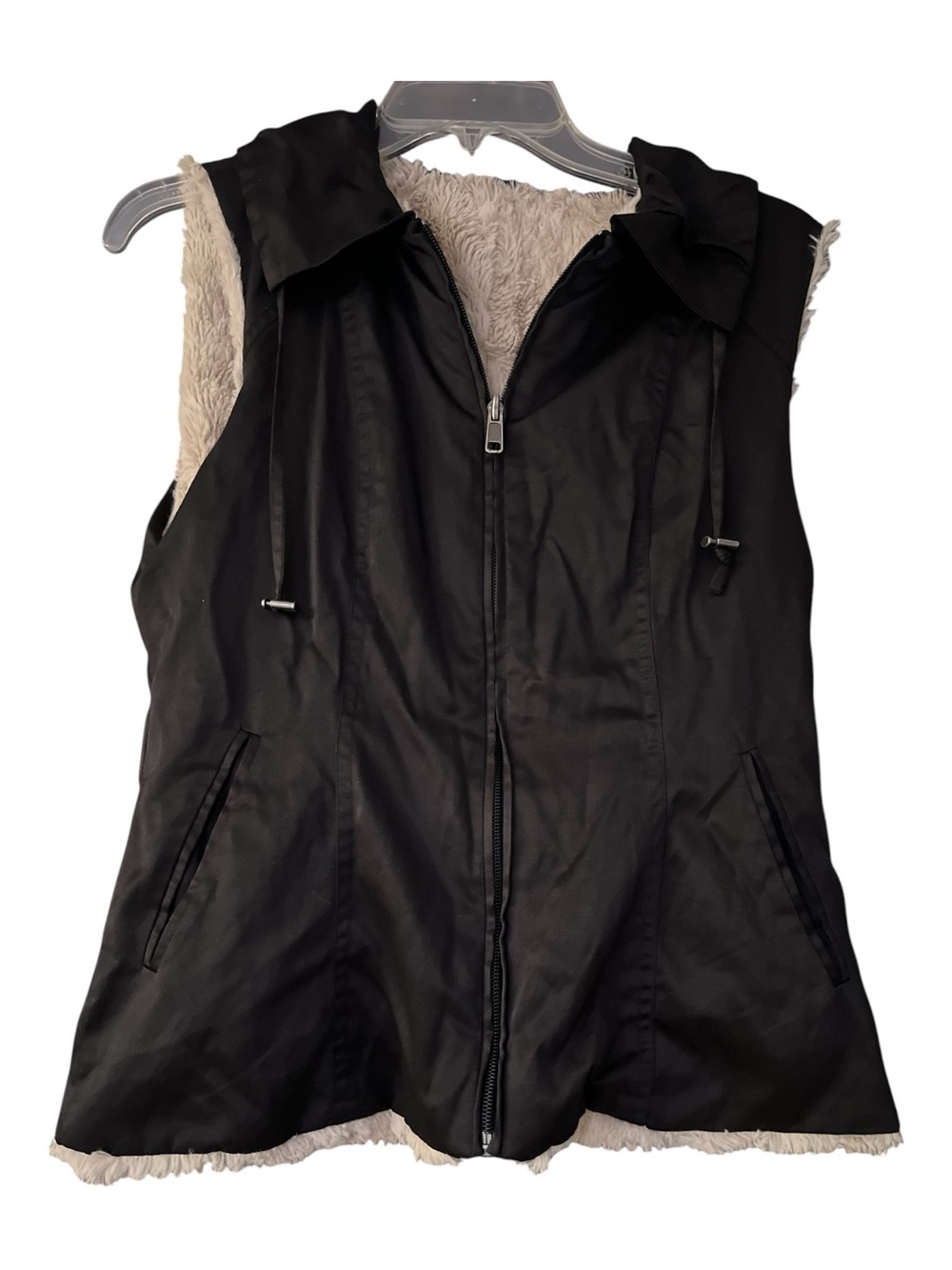 Cabi Jet Black Full Zip Faux Fur Shearling Lined Vest Small
